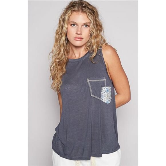 POL Floral Detail Pocket Patch Tank Top - Picture 1 of 4